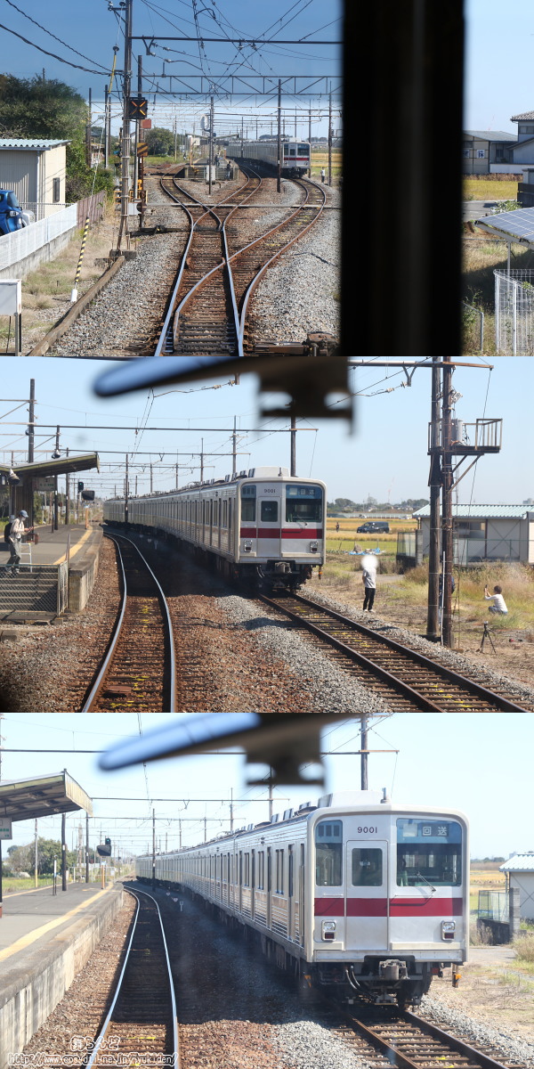 武州荒木駅で旅客列車通過待ちを行う9101F