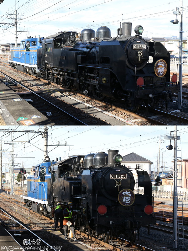 新栃木で停車中のC11 325の回送列車