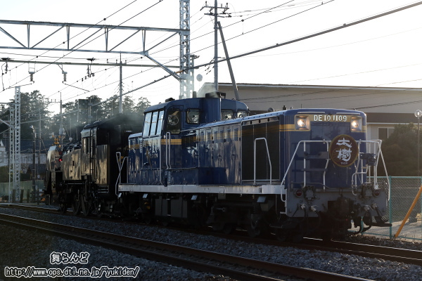 山側からC11 325の回送列車を撮影