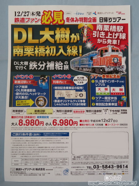 「DL大樹で行く鉄分補給の旅」のチラシ