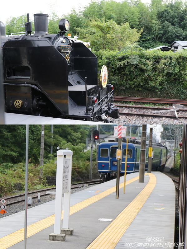 新高徳駅でSL大樹7号と交換