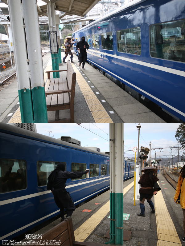 大桑駅での江戸忍者と悪鬼衆の戦い（SL大樹5号／3月7日）