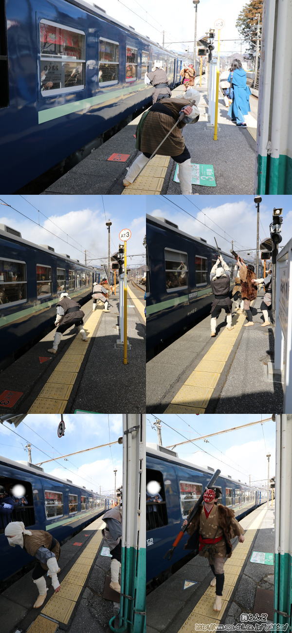 大桑駅のホームで蛇抜け衆と戦う鬼怒太（その2　2/23　SL大樹5号）