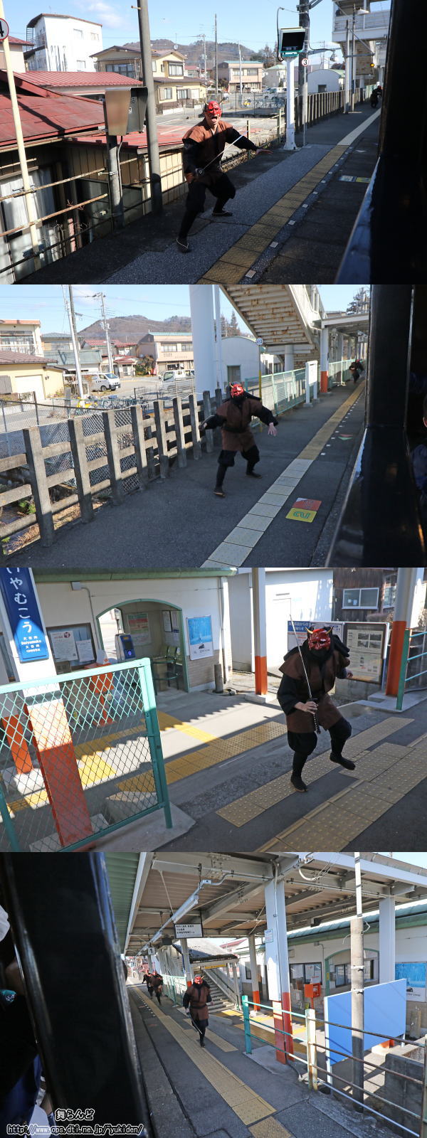 大谷向駅でEDO WONDER TRAINを襲撃する鬼面盗賊（3/4　SL大樹1号）