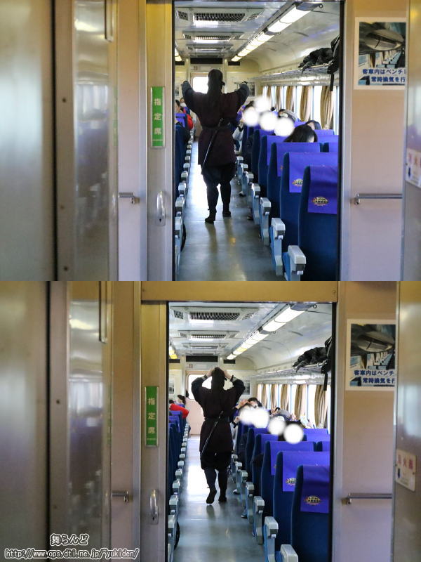 乗客に鬼面盗賊対策を教える江戸忍者（3/4　SL大樹1号）