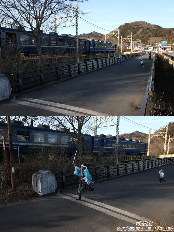 遅れて鬼怒川右岸に到着した隊長（3/4　SL大樹6号）