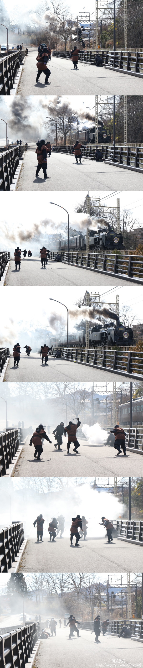 中岩橋上で始まった江戸忍者と風魔忍者の戦い（2/22　SL大樹5号）
