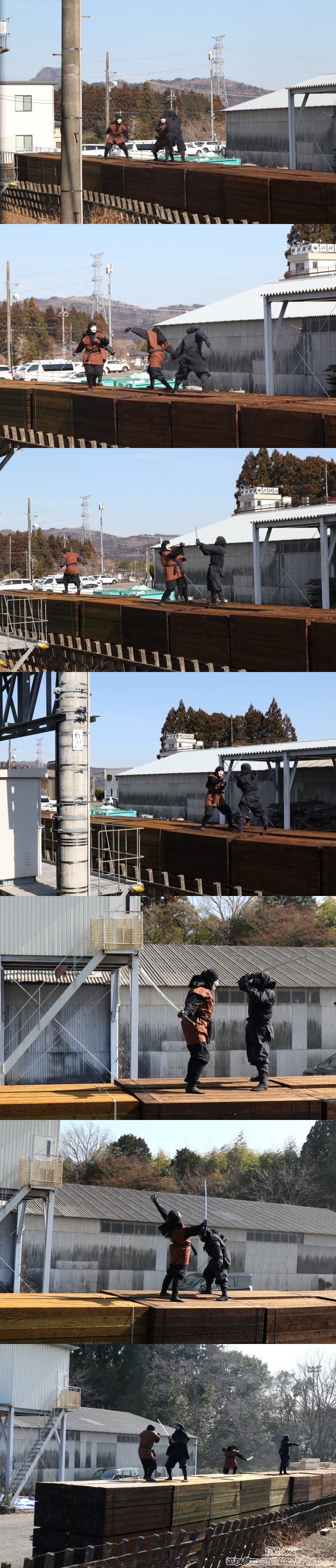 線路脇の東武建設敷地内で戦う江戸忍者と風魔忍者（3/1　SL大樹5号）