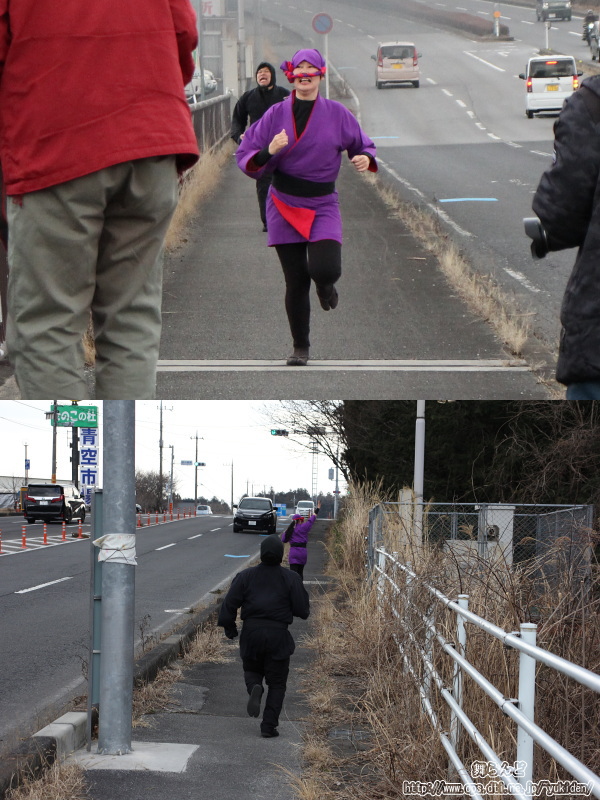 EDO WONDER TRAINを追って砥川橋を走り抜ける女ねずみお京と雷お新率いる盗賊団（3/2　SL大樹2号）