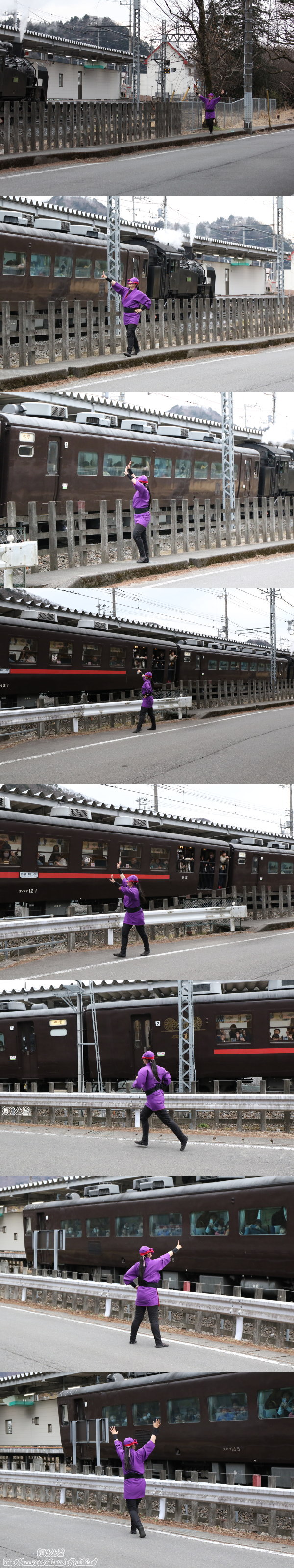 東武ワールドスクウェア駅脇に女ねずみ お京 登場（3/2　SL大樹6号）