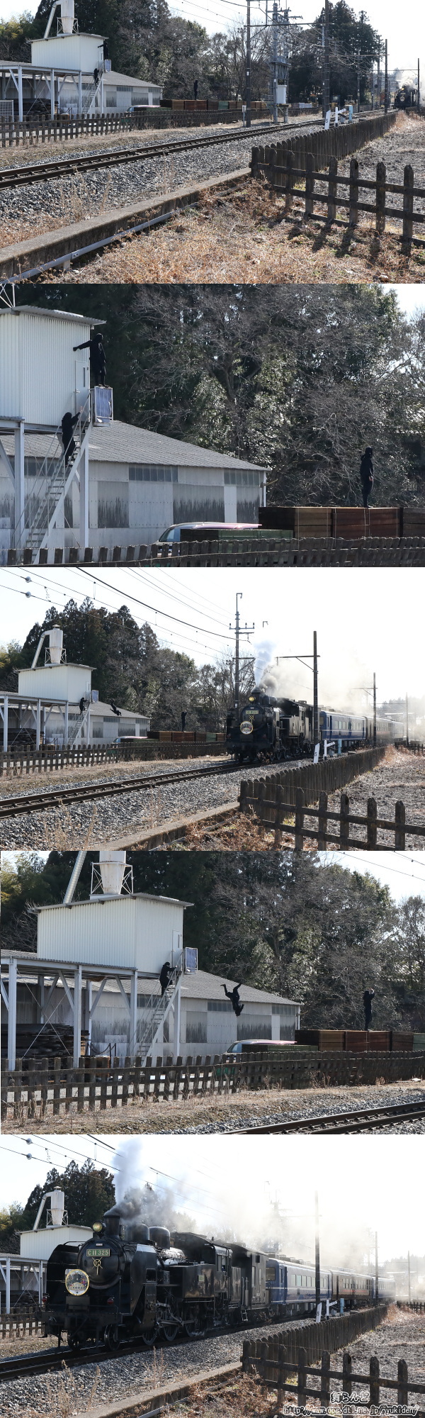 東武建設の敷地内で練習する江戸忍者（2/21　SL大樹5号）