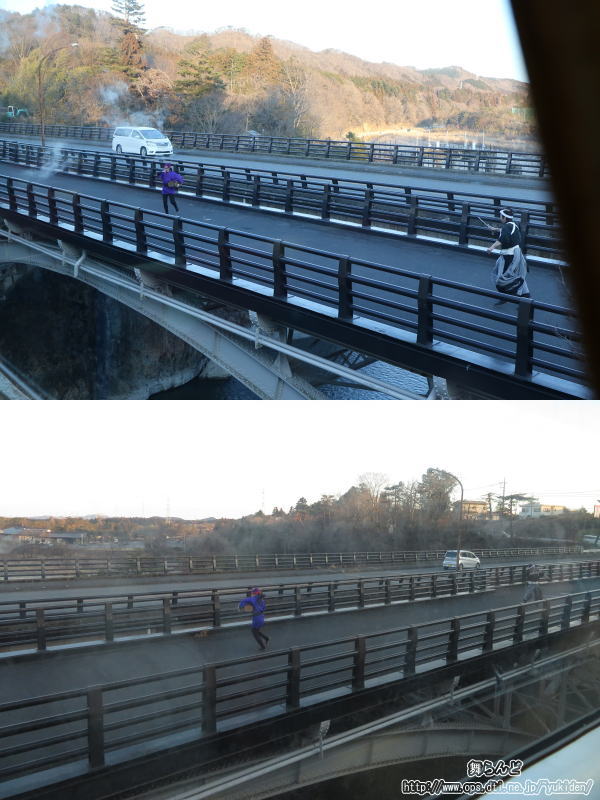 鬼怒川の道路橋で女鼠小僧とお役人の追いかけっこ（2019-2-16／鬼怒川橋梁／SL大樹5号）