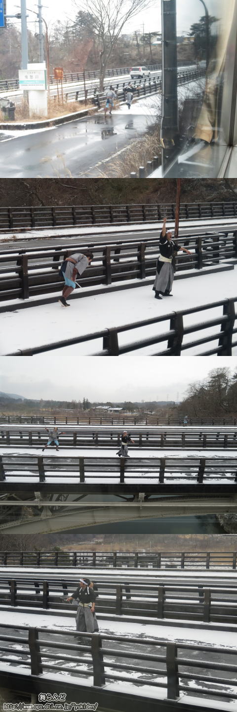 鬼怒川橋梁でSL大樹と併走するお役人達（2019-2-9／鬼怒川橋梁／SL大樹2号）