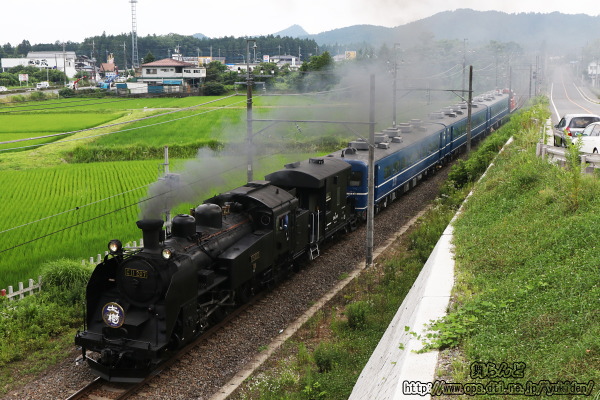 曇天の中を行く試運転中のSL大樹