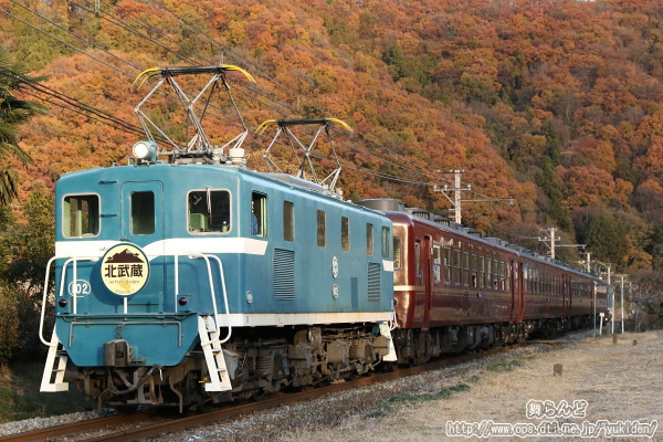 紅葉をバックに臨時急行北武蔵51号を撮影