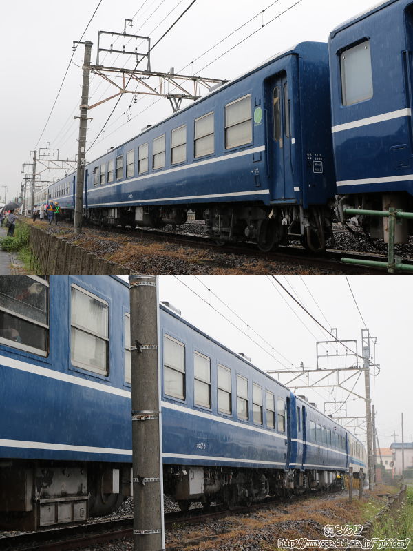 山側から撮影したスハフ14-5、オロ12-5、オロ12-10
