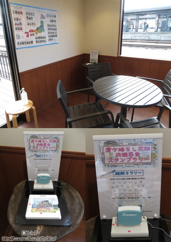 SL展示館1階でヒマワリのスタンプを押す