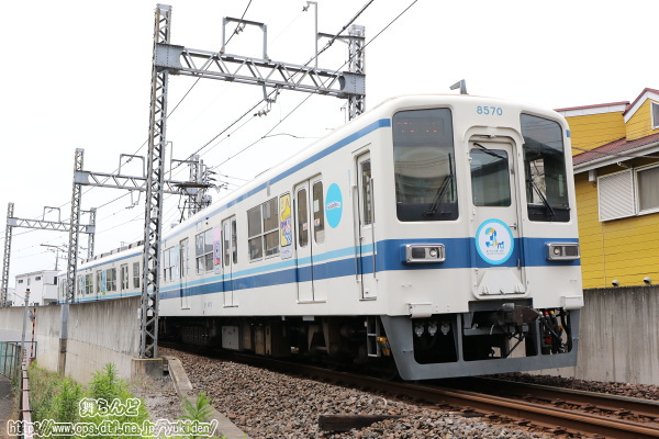 高架から下ってくる下町ラッピングトレイン