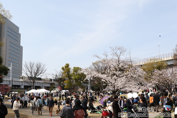 墨田区立隅田公園の脇を通過するスカイツリートレイン（その1）